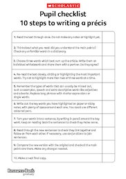 Pupil checklist - précis writing