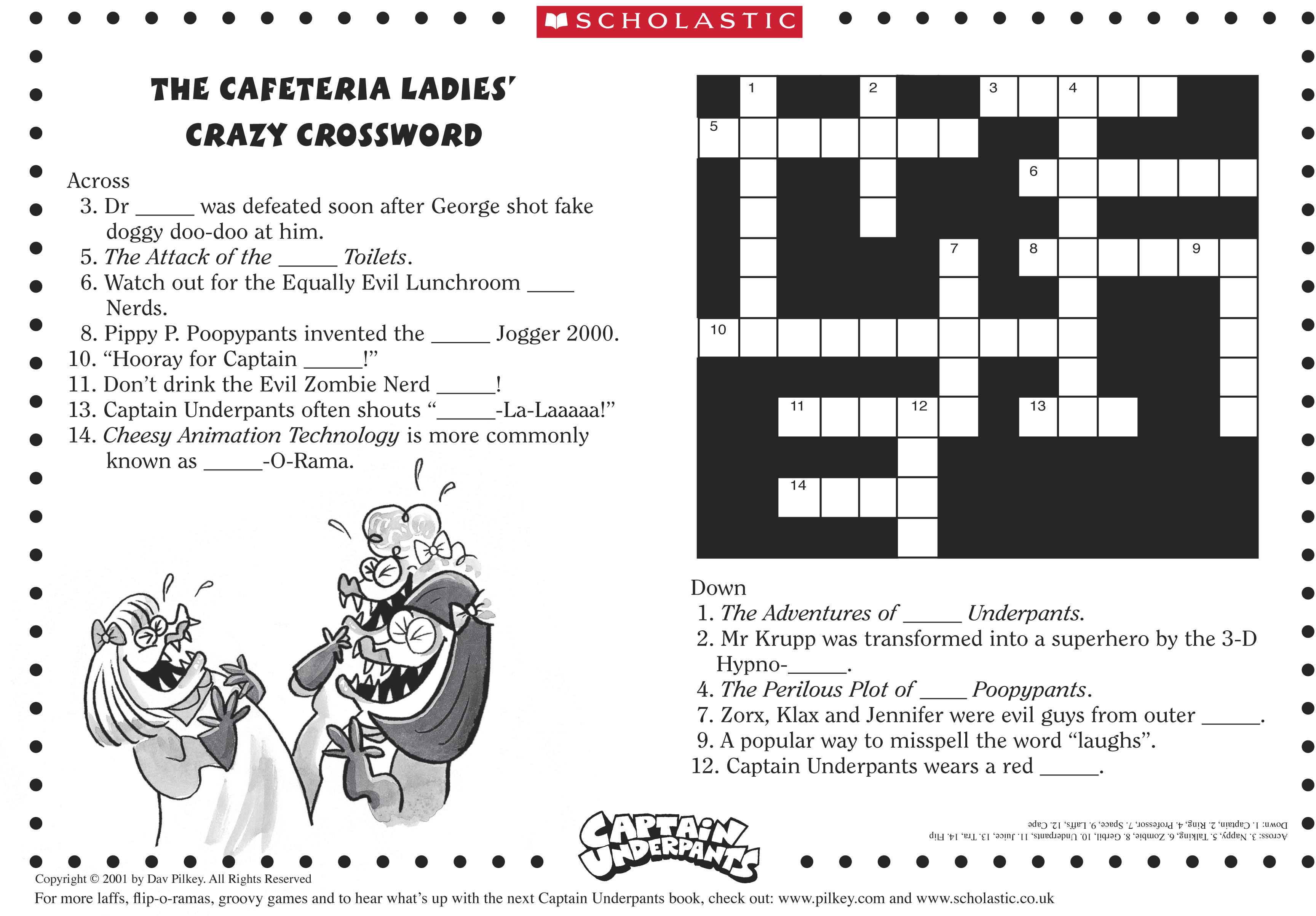 Captain Underpants Cafeteria Crossword Scholastic Kids #39 Club