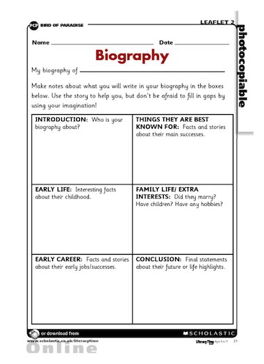 biography writing planner