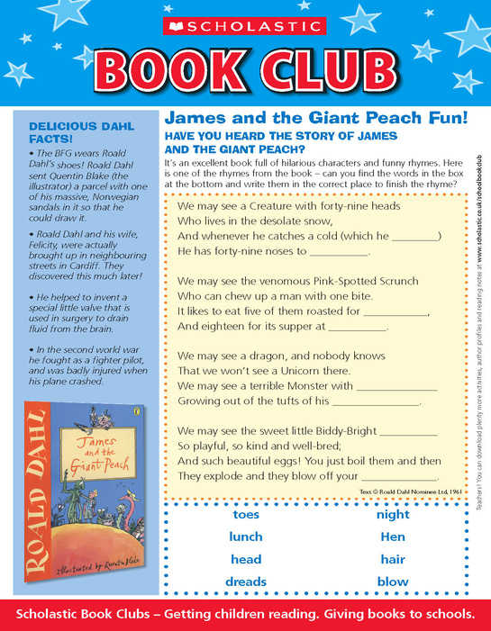 james and the giant peach activity sheet scholastic kids club