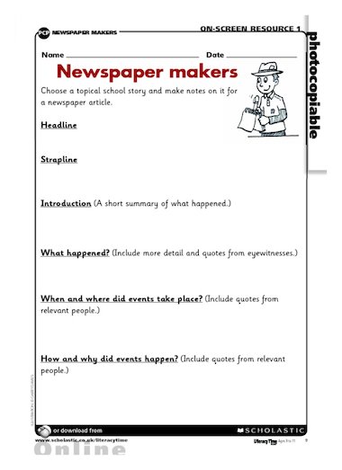 Newspaper makers - writing frame - FREE Primary KS2 ...