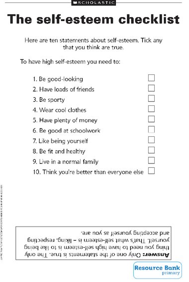 the self esteem checklist primary ks2 teaching resource