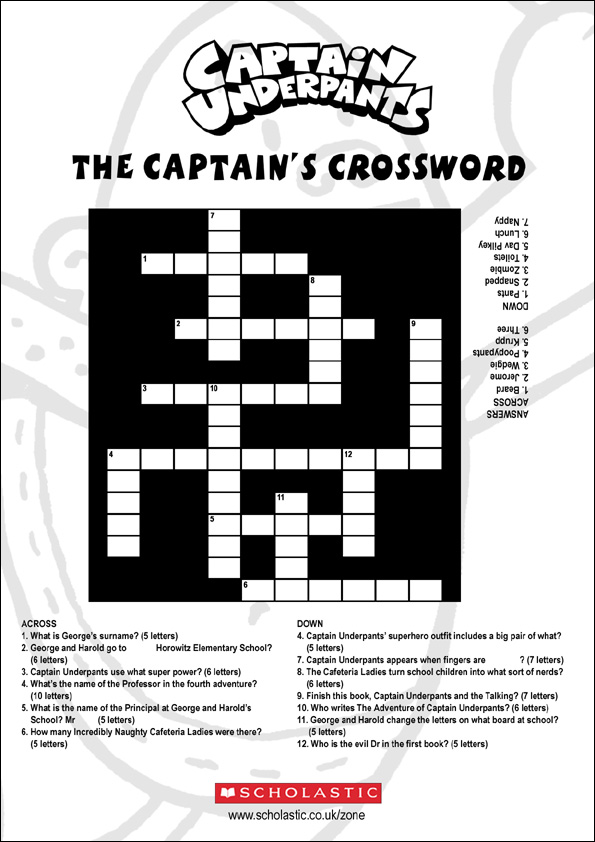 Captain Underpants Crossword - Scholastic Kids' Club