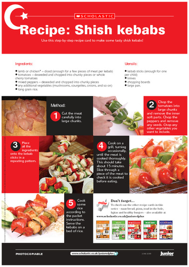 Recipe: Shish kebabs Primary KS2 teaching resource Scholastic