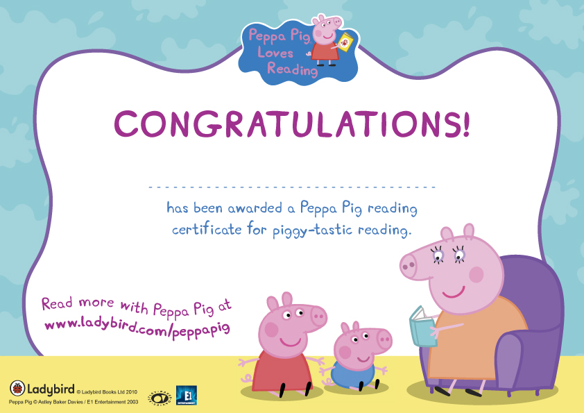 Peppa Pig Reading Certificate - Scholastic Kids' Club