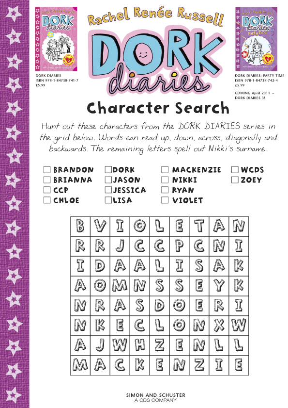 Dork Diaries Wordsearch Scholastic Kids Club