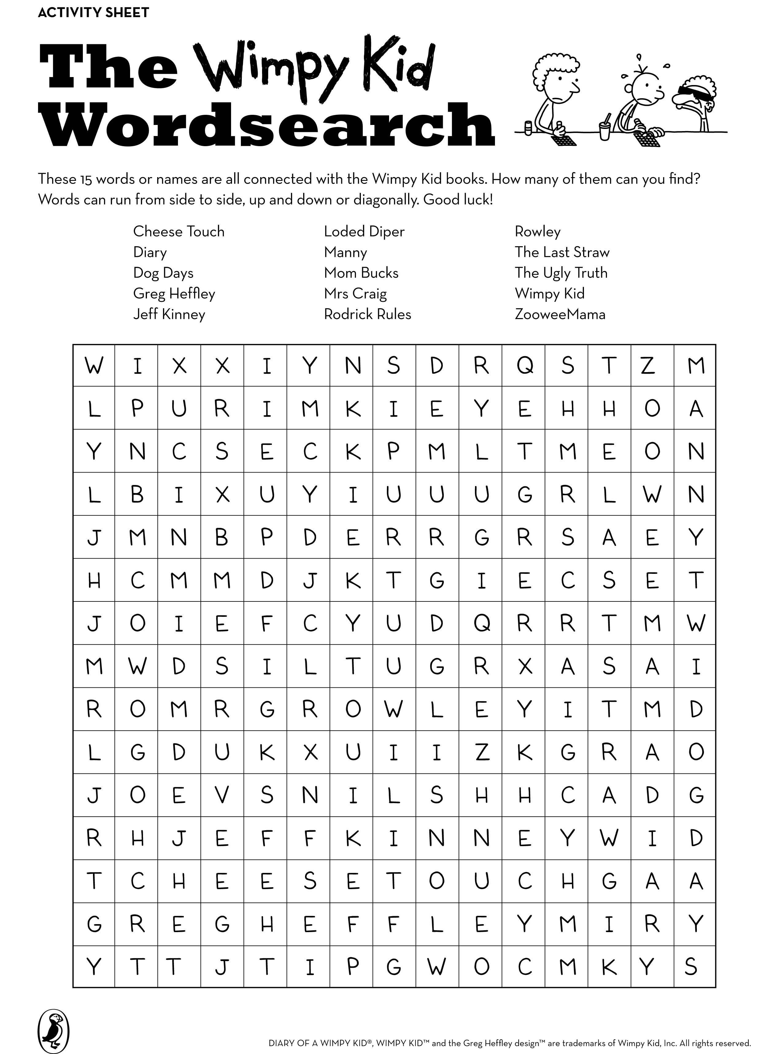 Wimpy Kid Wordsearch Scholastic Kids Club