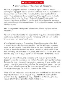 A brief outline of the story of Pinocchio