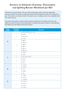 Scholastic Year 2 Grammar, Punctuation and Spelling Booster Workbook answers