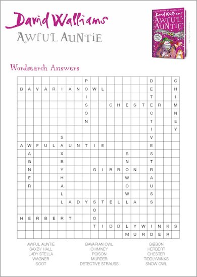 Awful Auntie Wordsearch Answers
