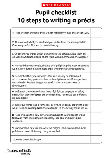 writing checklist ks2