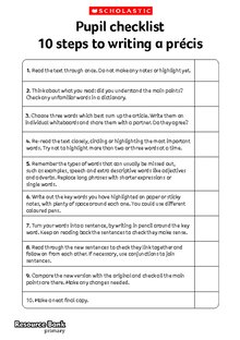 Pupil checklist – précis writing