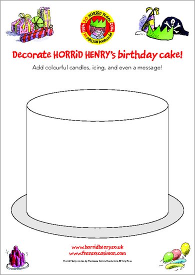 Horrid Henry Birthday Cake Colouring Activity