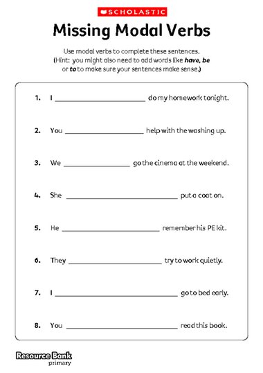 Missing Modal Verbs Primary Ks2 Teaching Resource Scholastic