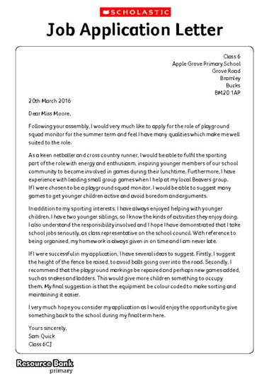 application letter ks2