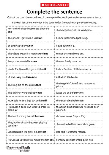 Coordinating and Subordinating Conjunctions KS2 – Model Sentences