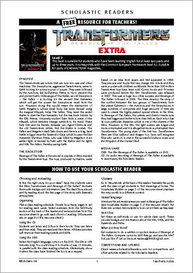 Transformers: Revenge of the Fallen Resource Sheets & Answers