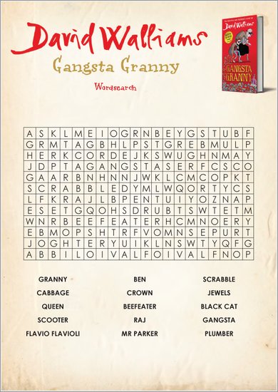 Gangsta Granny wordsearch