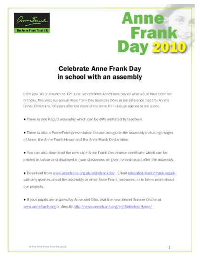 Anne Frank Teacher's Resource Pack
