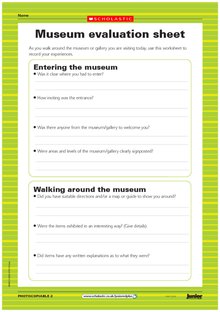 Museum evaluation sheet