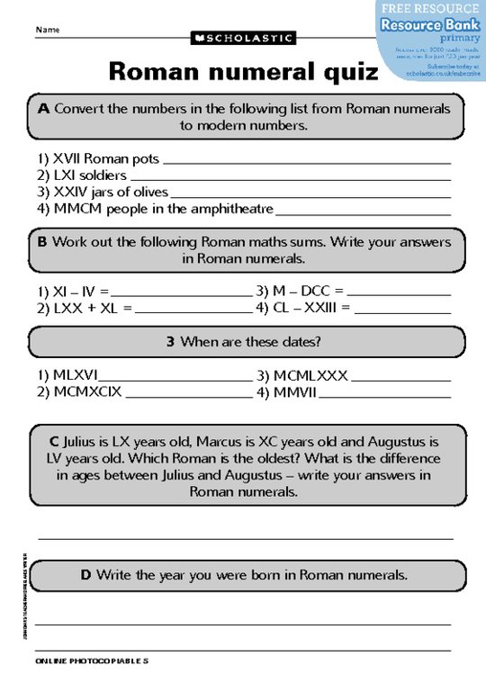 Roman Numeral Quiz Scholastic Shop