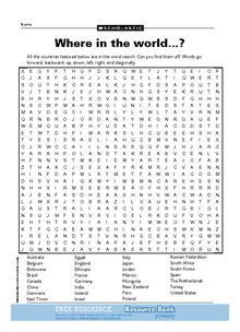 Where in the world – wordsearch