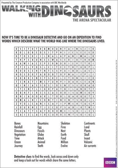 Walking with Dinosaurs Wordsearch
