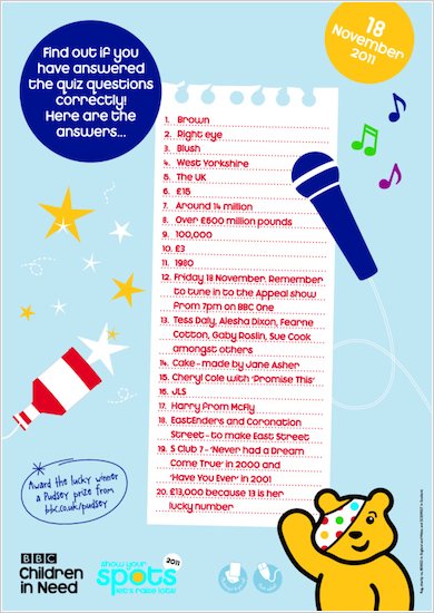 BBC Children in Need Quiz Answers