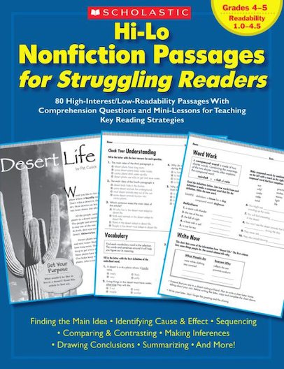 Hi Lo Nonfiction Passages For Struggling Readers Grades 4 5 