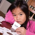 Girl with flashcards