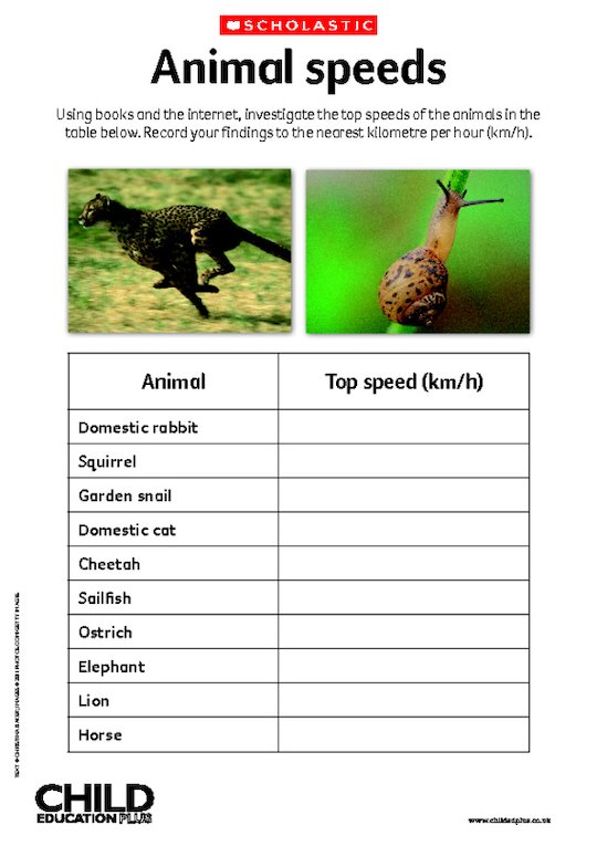 Animal speeds - research activity
