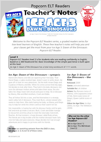 Ice Age 3: The Dawn of the Dinosaurs - Teacher's Notes