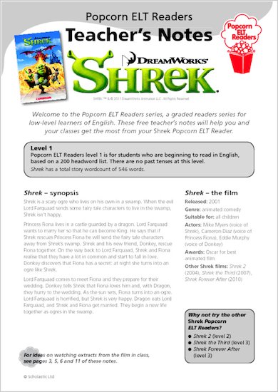 Shrek 1 - Teacher's Notes