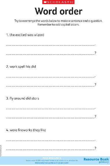 Word order – FREE Primary KS1 teaching resource - Scholastic