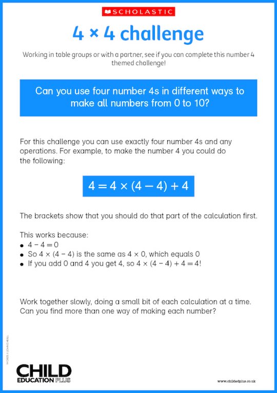 4 x 4 challenge - maths puzzle