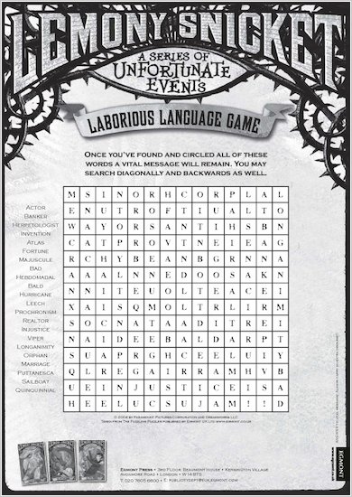 Lemony Snicket Word Search