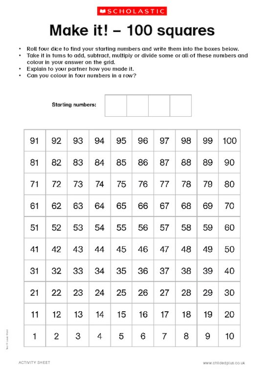 Make it! - maths challenge – 100 squares