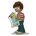 Cartoon of boy reading comic Cartoon of boy reading comic
