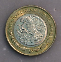 Moneda de 10 Pesos de México (dorso, seca) (México)