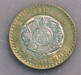Moneda de 10 Pesos de México (frente, cara) (México)