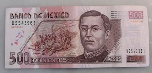 Billete de 500 Pesos de México (frente) (México)