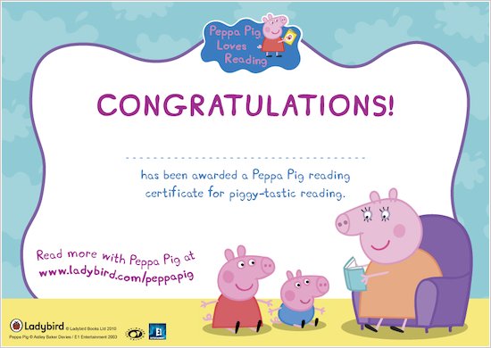 Peppa Pig Reading Certificate