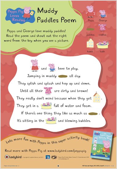 Peppa Pig Muddy Puddles Poem