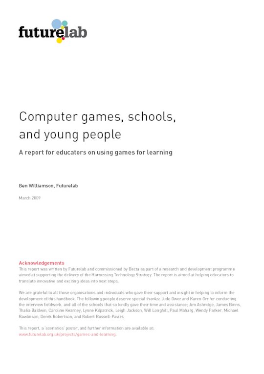Computer games, schools and young people