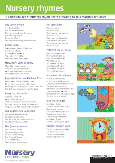 Nursery Rhymes For Kindergarten Printables