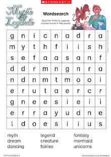 Myths and legends wordsearch
