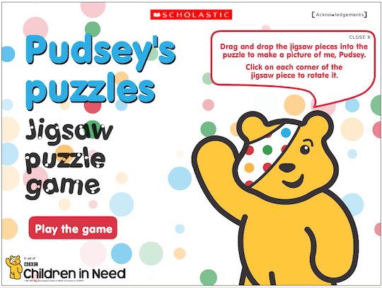 Pudsey's puzzles: Jigsaw-puzzle game