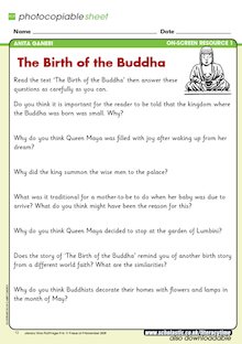 ‘The Birth of the Buddha’ – question sheet
