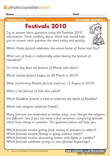 Festivals – comprehension quiz – FREE Primary KS2 teaching resource ...