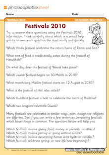 Festivals – comprehension quiz
